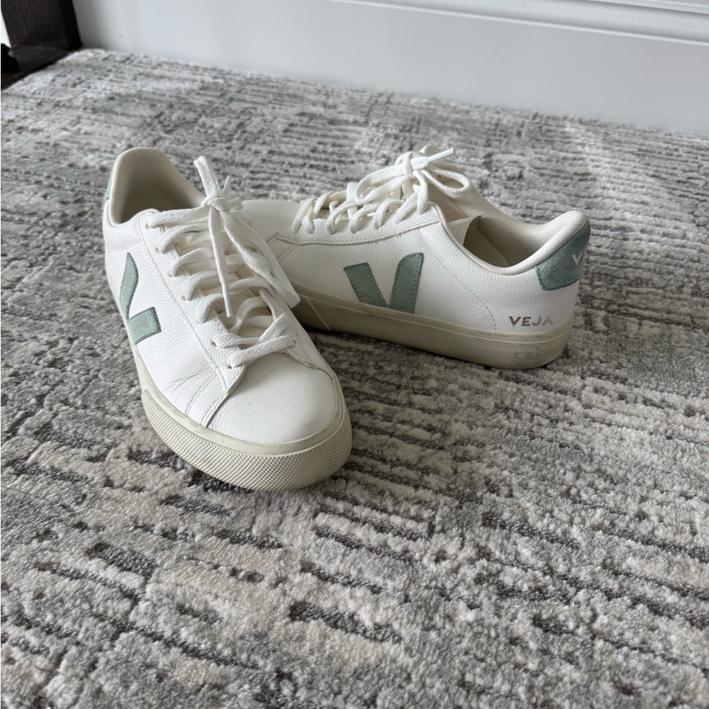Veja Women's White and Sage Sneakers